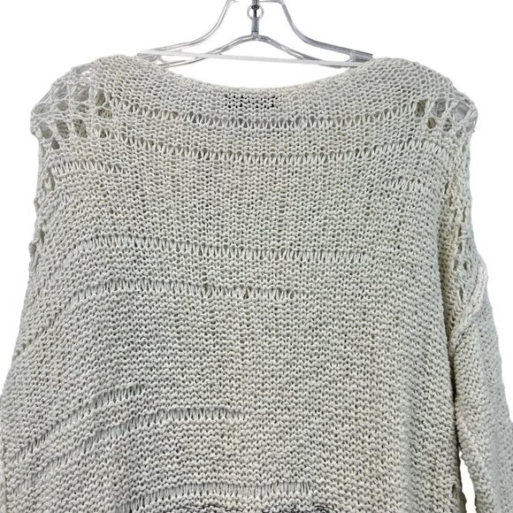 Elizabeth and James Long Cuffed Sleeve Distressed Sweater Cream/Brown XS - Picture 6 of 9